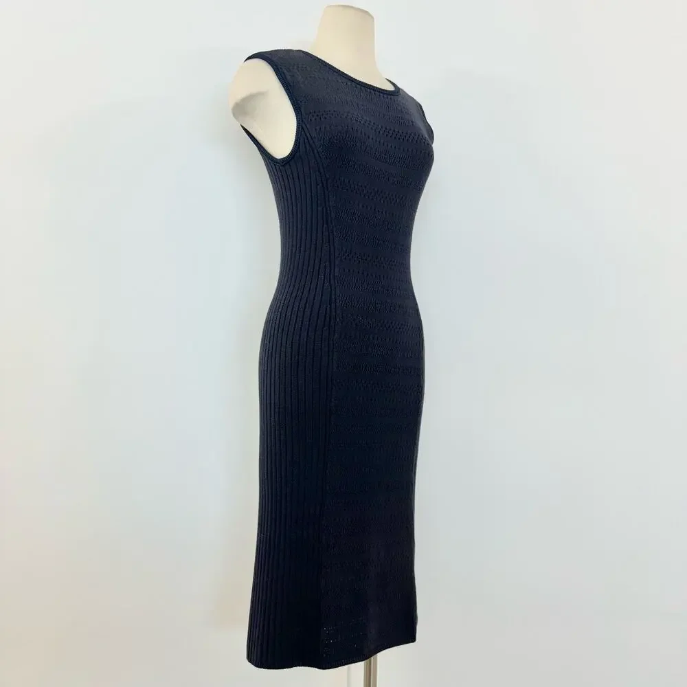 Tory Burch Midnight Navy Sleeveless Ribbed Midi Dress
